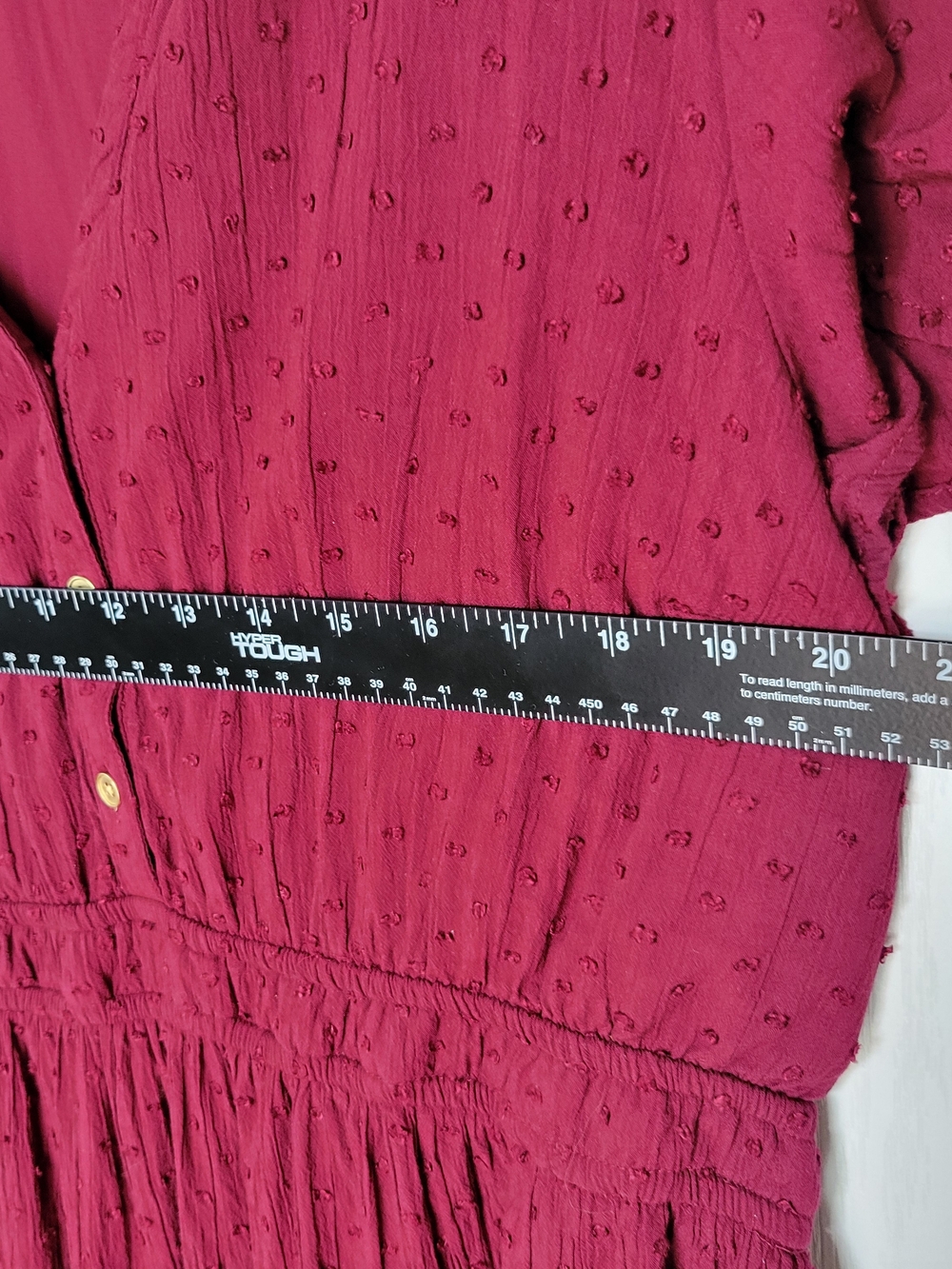 LOFT Cranberry Red Swiss Dot Tiered Midi Dress Gold Buttons Women's Size XL - Picture 8 of 9